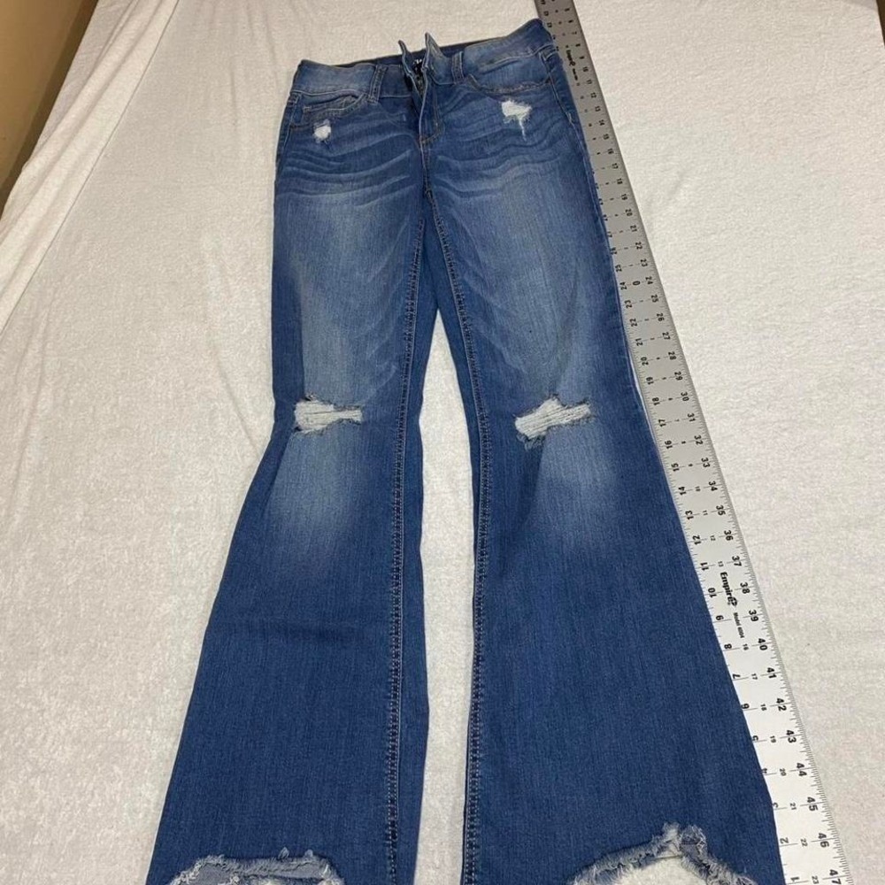 New York Rewash Distressed blue denim women 5/27 jeans. SKU299#distresseddenim